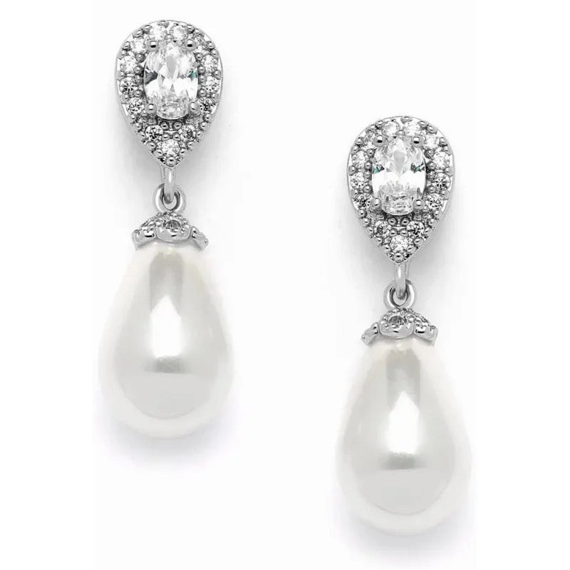 Cubic Zirconia and Shell Pearl earrings