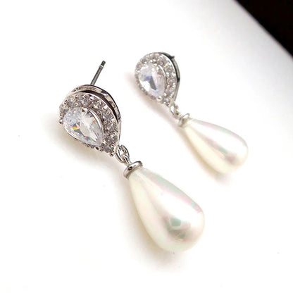 Cubic Zirconia and Shell Pearl earrings