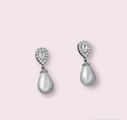 Cubic Zirconia and Shell Pearl earrings