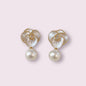 White Flower Zircon Pearl Dangle Earrings