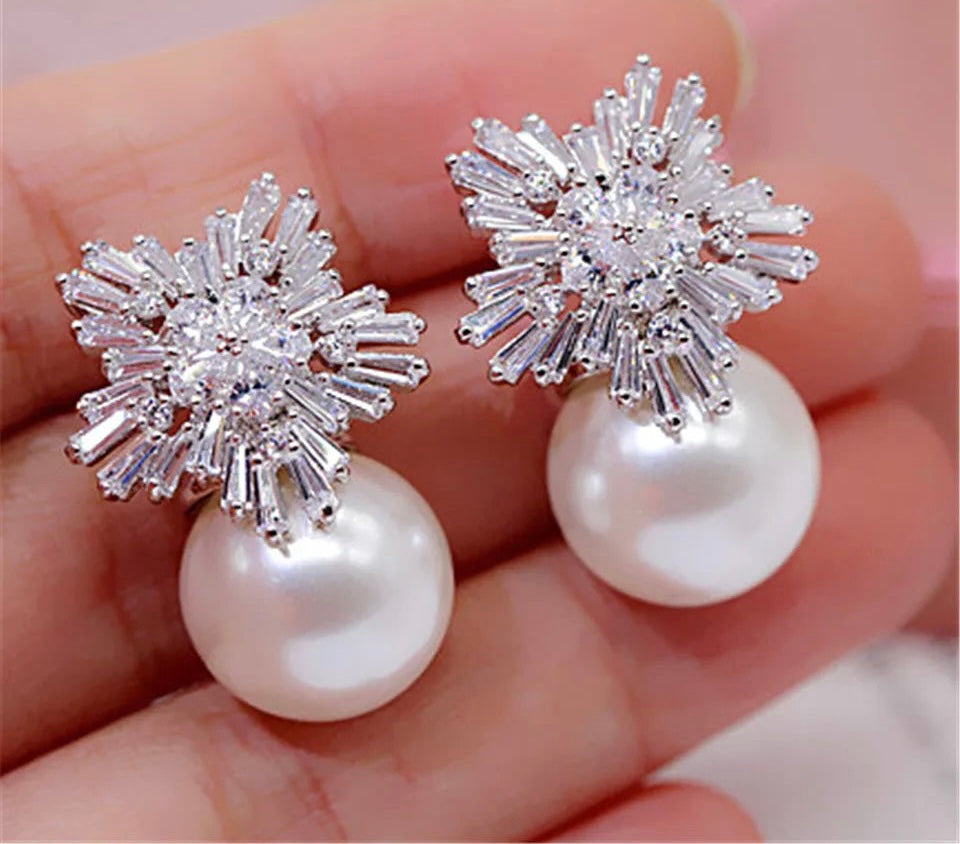 Pearls Snowflake Drop Earrings