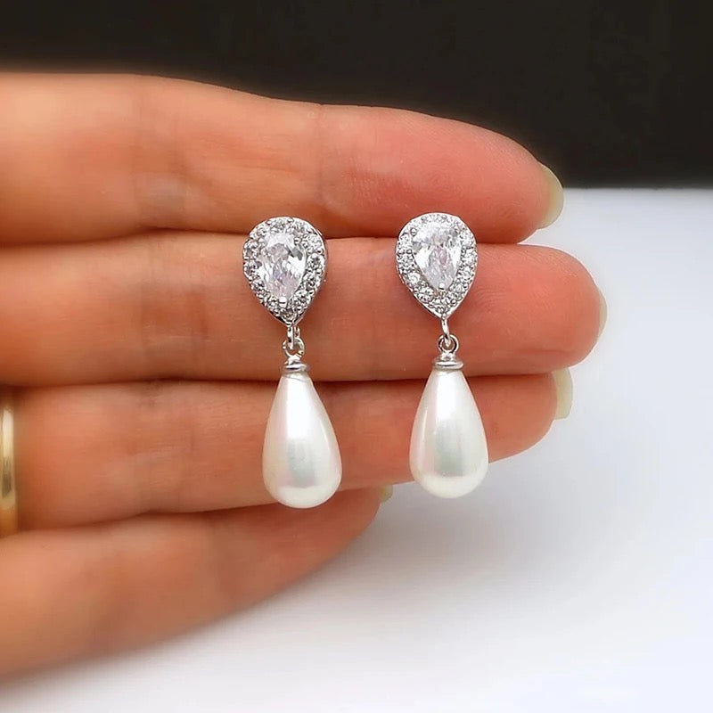 Cubic Zirconia and Shell Pearl earrings