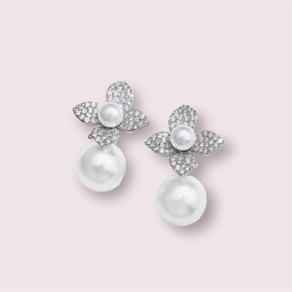 Pearl Flower Dangle Earrings