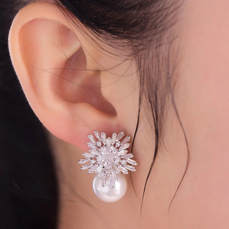 Pearls Snowflake Drop Earrings